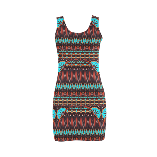 K172 Wood and Turquoise Abstract Pattern Medea Vest Dress (Model D06)