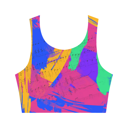 Groovy Paint Brush Strokes with Music Notes Women's Crop Top (Model T42)