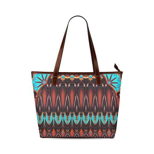 K172 Wood and Turquoise Abstract Shoulder Tote Bag (Model 1646)
