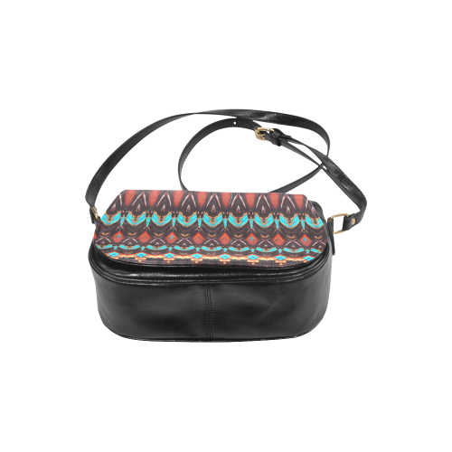 K172 Wood and Turquoise Abstract Classic Saddle Bag/Small (Model 1648)