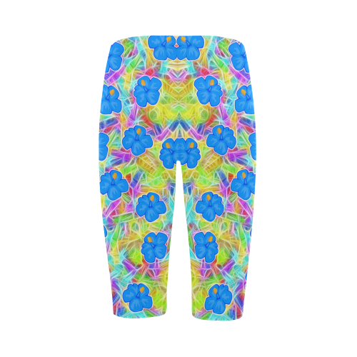 Pretty Blue Hawaiian Flowers Pattern Hestia Cropped Leggings (Model L03)