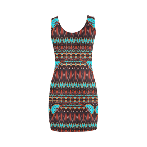 K172 Wood and Turquoise Abstract Pattern Medea Vest Dress (Model D06)