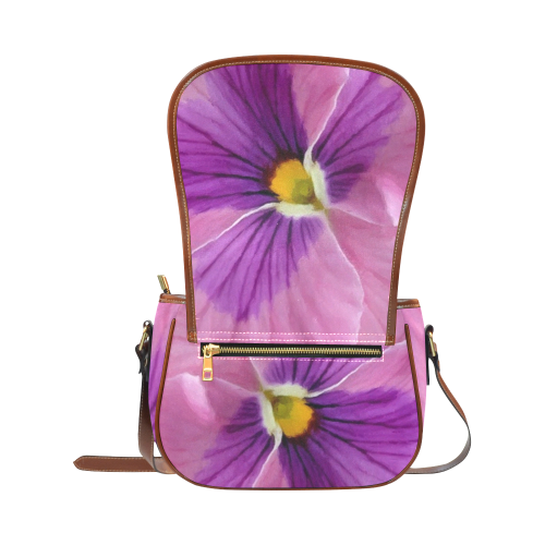 Pink and Purple Pansy Saddle Bag/Large (Model 1649)