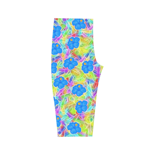 Pretty Blue Hawaiian Flowers Pattern Hestia Cropped Leggings (Model L03)