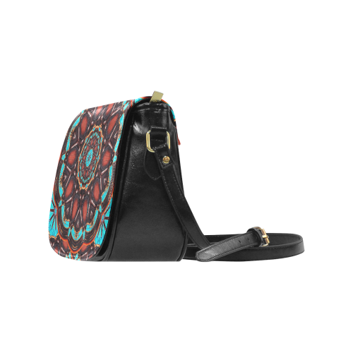 K172 Wood and Turquoise Abstract Classic Saddle Bag/Large (Model 1648)