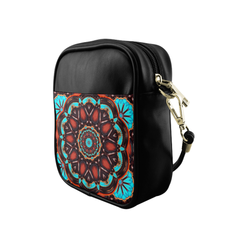 K172 Wood and Turquoise Abstract Sling Bag (Model 1627)