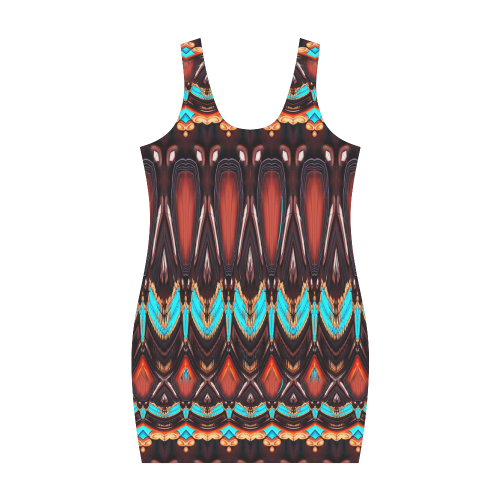 K172 Wood and Turquoise Abstract Medea Vest Dress (Model D06)