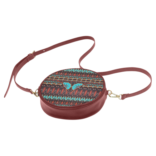 K172 Wood and Turquoise Abstract Pattern Round Sling Bag (Model 1647)