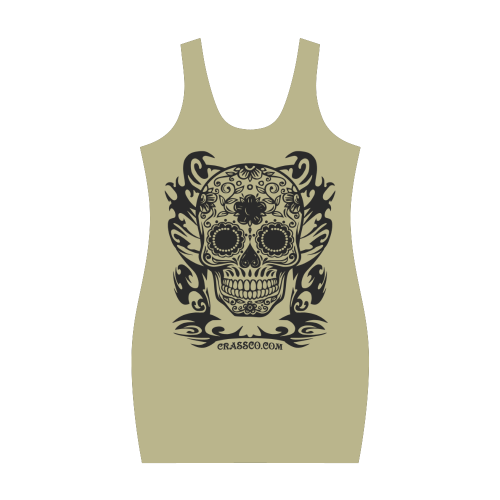 Skull Flowers Khaki Medea Vest Dress (Model D06)