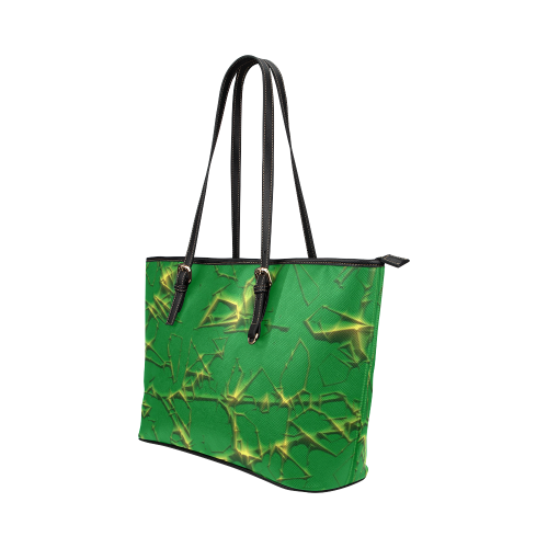 Thorny abstract,green Leather Tote Bag/Large (Model 1651)