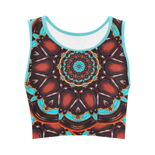 K172 Wood and Turquoise Abstract Women's Crop Top (Model T42)