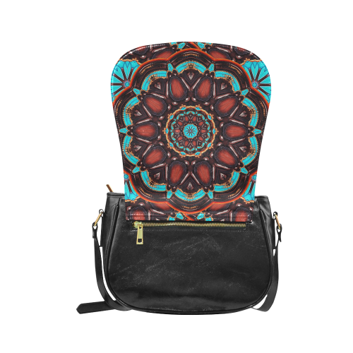 K172 Wood and Turquoise Abstract Classic Saddle Bag/Large (Model 1648)