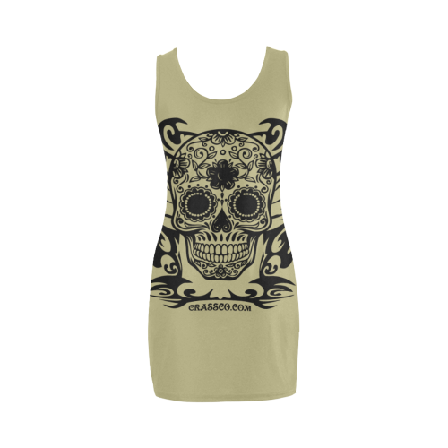 Skull Flowers Khaki Medea Vest Dress (Model D06)