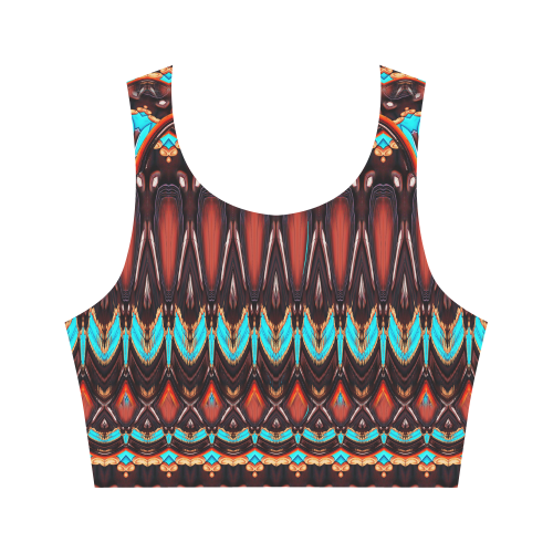 K172 Wood and Turquoise Abstract Women's Crop Top (Model T42)