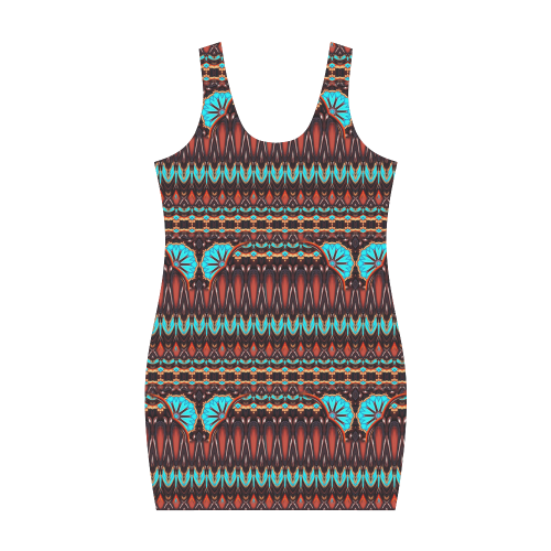 K172 Wood and Turquoise Abstract Pattern Medea Vest Dress (Model D06)