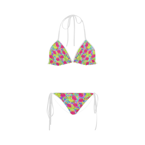 Pretty Pink Hawaiian Flowers Pattern Custom Bikini Swimsuit