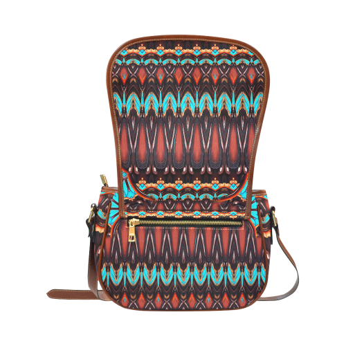 K172 Wood and Turquoise Abstract Saddle Bag/Small (Model 1649) Full Customization