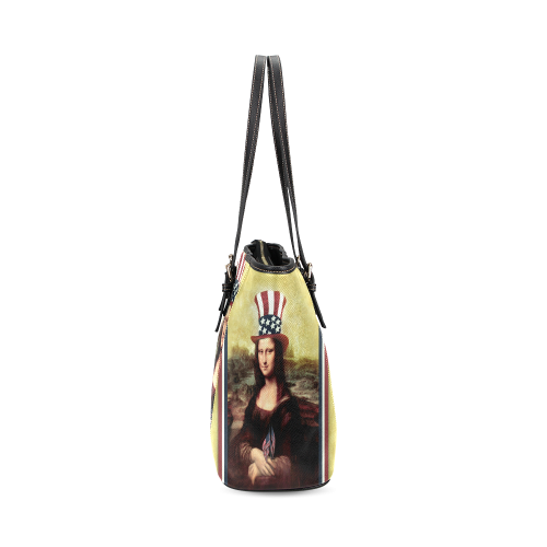 Patriotic Mona Lisa - 4th of July Leather Tote Bag/Large (Model 1640)