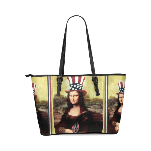 Patriotic Mona Lisa - 4th of July Leather Tote Bag/Large (Model 1640)