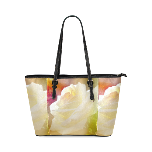 A Rose White Leather Tote Bag/Small (Model 1640)