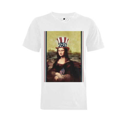 Patriotic Mona Lisa - 4th of July Men's V-Neck T-shirt  Big Size(USA Size) (Model T10)