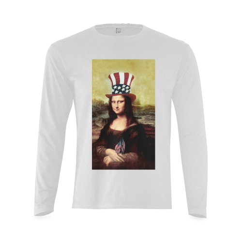 Patriotic Mona Lisa - 4th of July Sunny Men's T-shirt (long-sleeve) (Model T08)