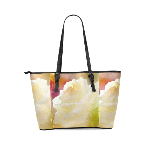 A Rose White Leather Tote Bag/Small (Model 1640)