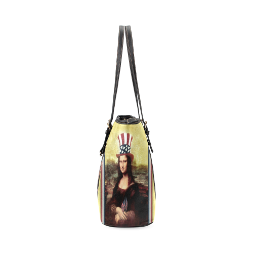 Patriotic Mona Lisa - 4th of July Leather Tote Bag/Large (Model 1640)