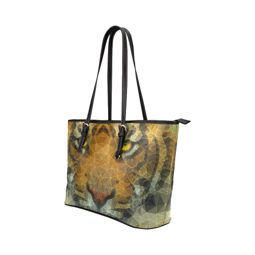 polygon tiger Leather Tote Bag/Large (Model 1651)
