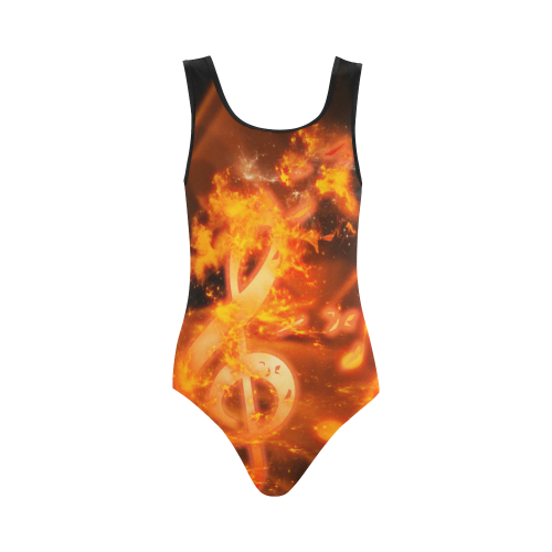 Explosion, clef and key notes Vest One Piece Swimsuit (Model S04)