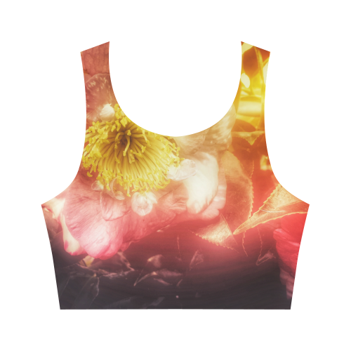 Pink Winter Flower Women's Crop Top (Model T42)