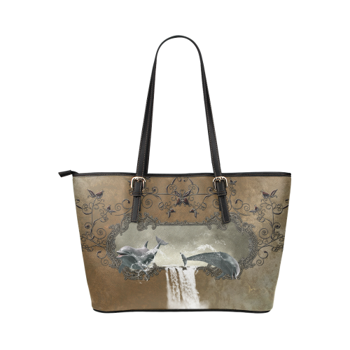 Dolphins Leather Tote Bag/Large (Model 1651)