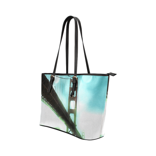 Green Bokeh Golden Gate Bridge Leather Tote Bag/Small (Model 1651)