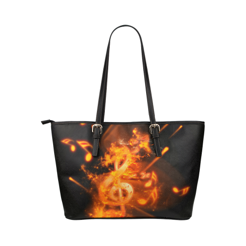 Explosion, clef and key notes Leather Tote Bag/Large (Model 1651)