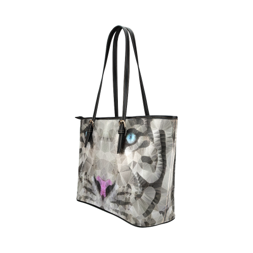 white tiger Leather Tote Bag/Large (Model 1651)