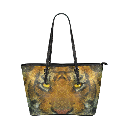 polygon tiger Leather Tote Bag/Small (Model 1651)