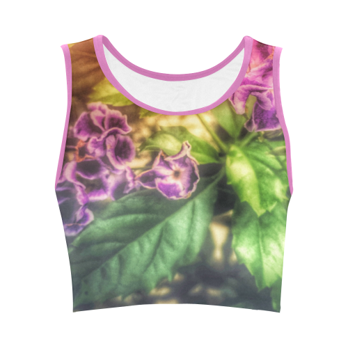 Purple Flowers Women's Crop Top (Model T42)