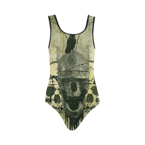 Skull with crow Vest One Piece Swimsuit (Model S04)