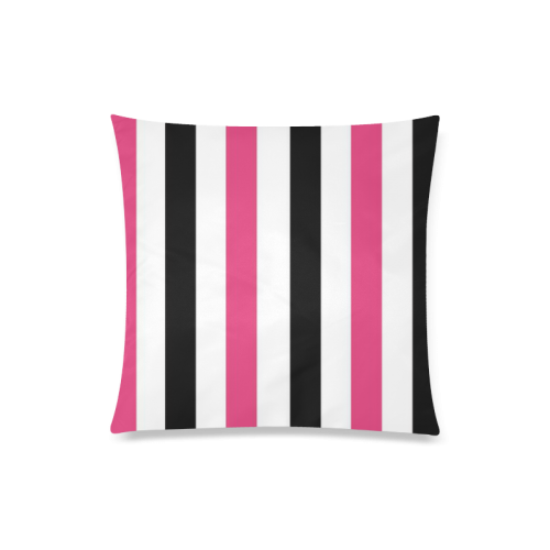 BLACK WITH PINK AND WHITE STRIPES 2 Custom Zippered Pillow Case 20"x20"(Twin Sides)