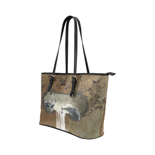 Dolphins Leather Tote Bag/Large (Model 1651)