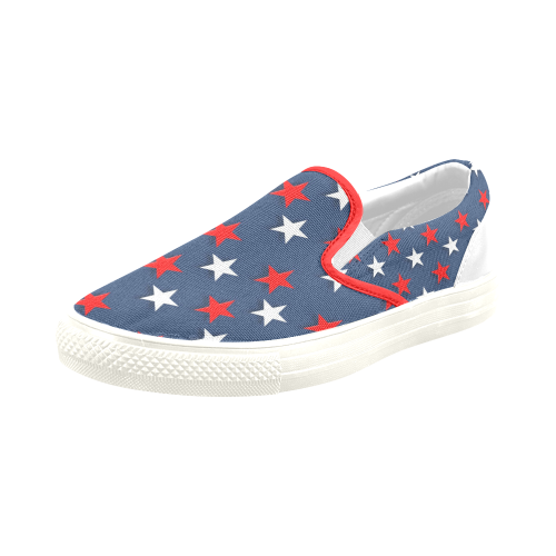 Navy Red White Stars Men's Slip-on Canvas Shoes (Model 019)
