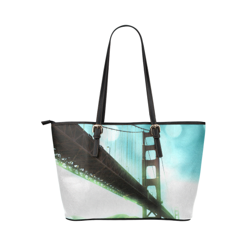 Green Bokeh Golden Gate Bridge Leather Tote Bag/Small (Model 1651)