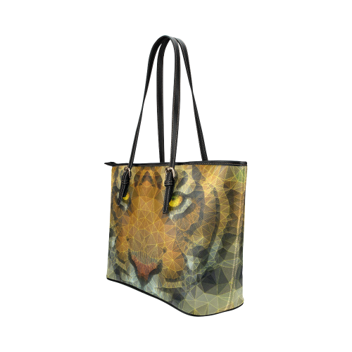 polygon tiger Leather Tote Bag/Large (Model 1651)