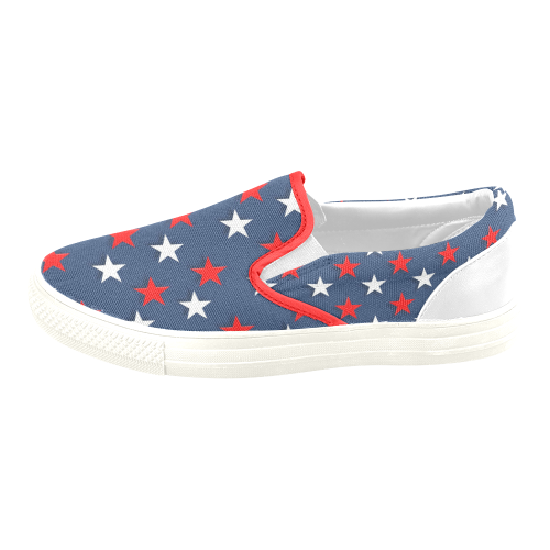 Navy Red White Stars Men's Slip-on Canvas Shoes (Model 019)