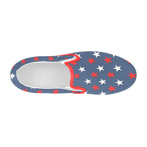 Navy Red White Stars Men's Slip-on Canvas Shoes (Model 019)