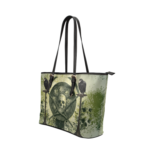 Awesome skulls Leather Tote Bag/Small (Model 1651)