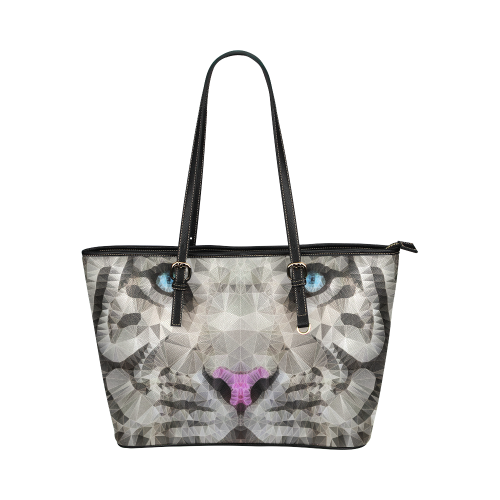 white tiger Leather Tote Bag/Small (Model 1651)