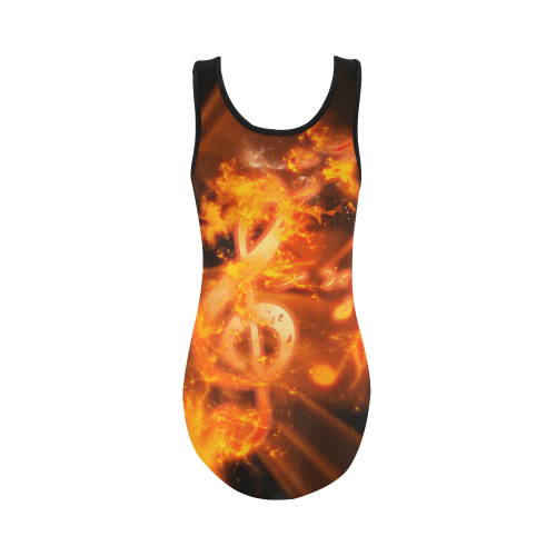 Explosion, clef and key notes Vest One Piece Swimsuit (Model S04)