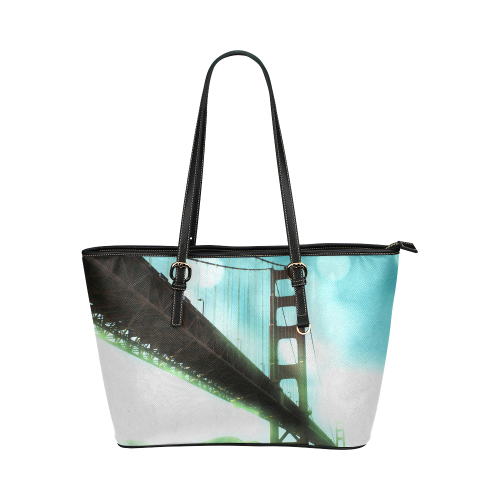 Green Bokeh Golden Gate Bridge Leather Tote Bag/Small (Model 1651)