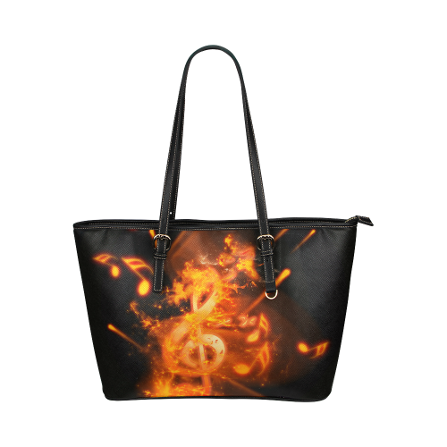 Explosion, clef and key notes Leather Tote Bag/Large (Model 1651)